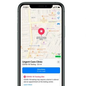 اپل مپس اکنون مکان های تست گیری کووید-19 را نشان می دهد