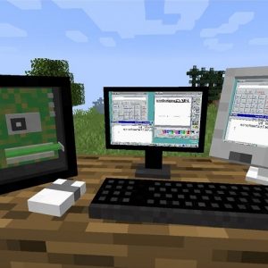 اجرای بازی Doom روی یک کامپیوتر ویندوز 95 درون بازی ماینکرافت