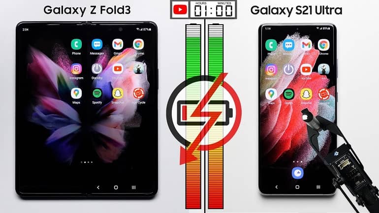 تست باتری گلکسی زد فولد 3 با اس 21 اولترا