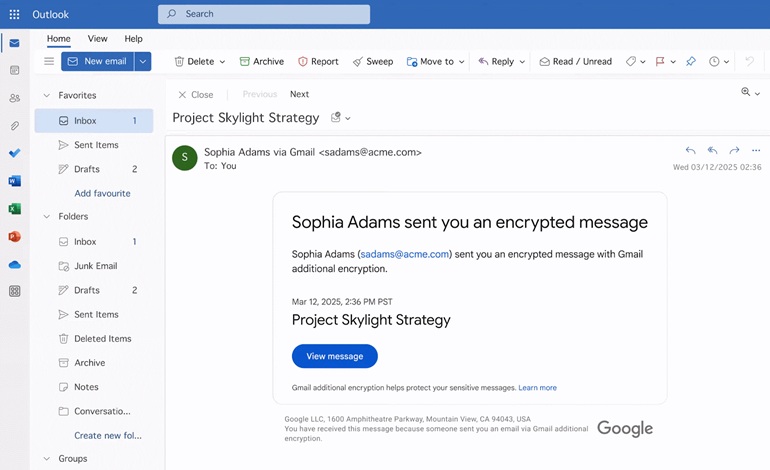 کاربران Gmail اکنون می‌توانند ایمیل‌های رمزگذاری‌شده سرتاسری را برای هر کسی ارسال کنند