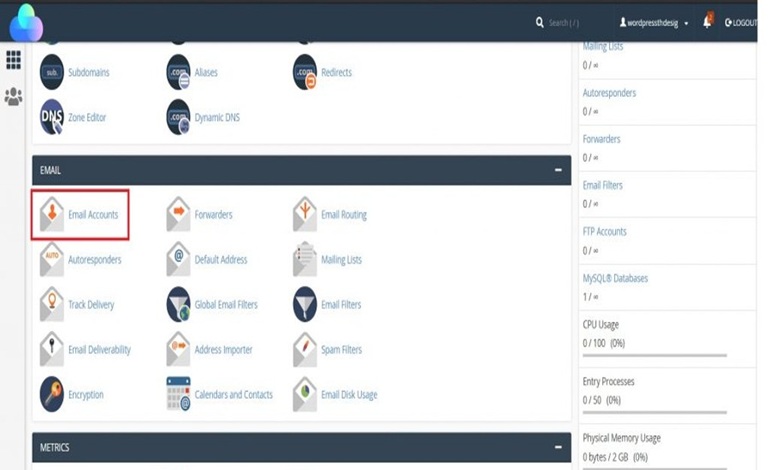 انتخاب گزینه‌ای با عنوان Email Accounts