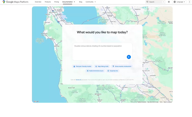 عرضه ابزارهای هوش مصنوعی گوگل Maps برای ساخت پروژه‌های تعاملی
