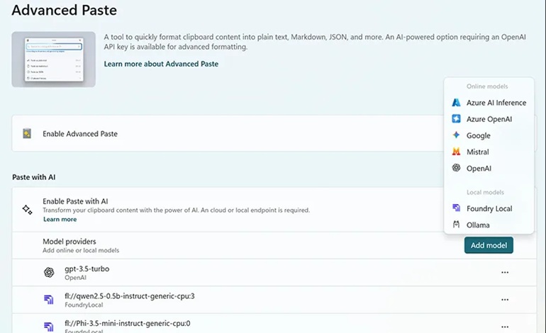 مایکروسافت قابلیت Advanced Paste را با پشتیبانی از هوش مصنوعی داخلی ارتقا داد