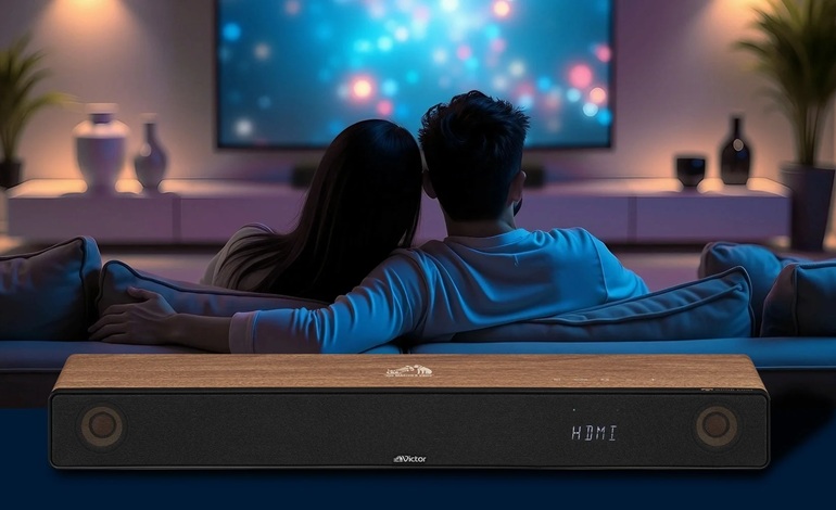 عرضه ساندبار جدید JVC با فناوری Dolby Atmos و بلندگوی مخروطی چوبی