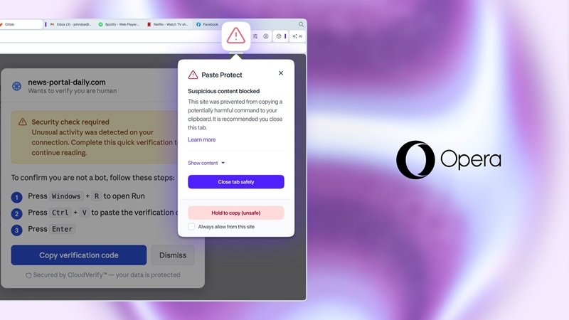 ویژگی امنیتی جدید اپرا، حملات Copy-Paste از وب‌سایت‌های مخرب را متوقف می‌کند