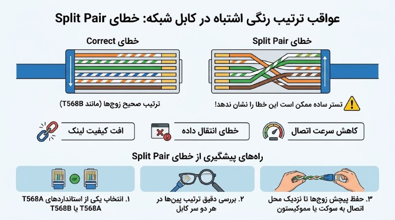 اگر ترتیب رنگ کابل شبکه اشتباه باشد چه اتفاقی می‌افتد؟